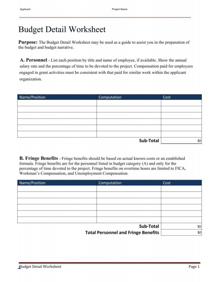 Ojp Budget Detail Worksheet