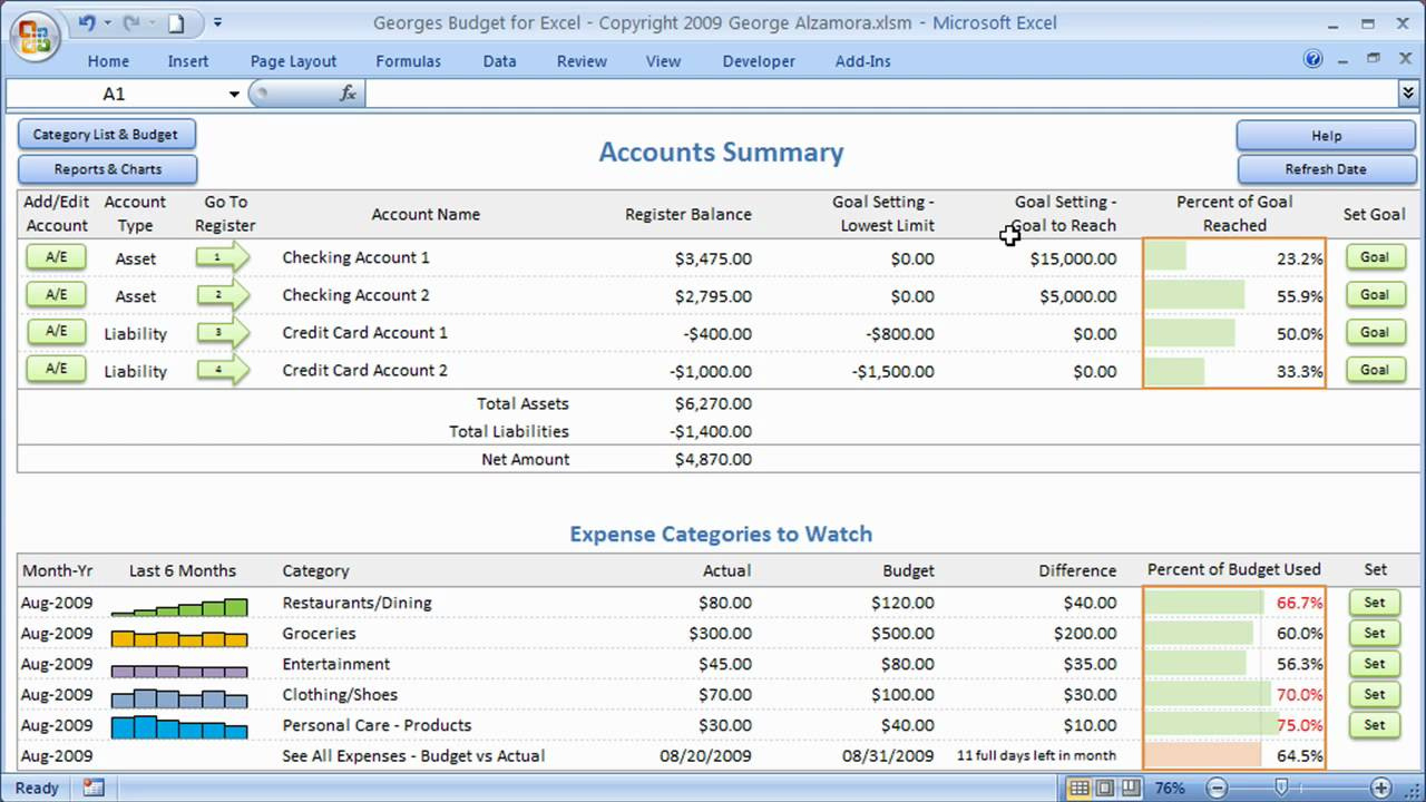 Budget Spreadsheet And Excel Checkbook Register For Personal Budgeting And Home Finances with regard to Excel Checkbook Register and Budget Worksheet