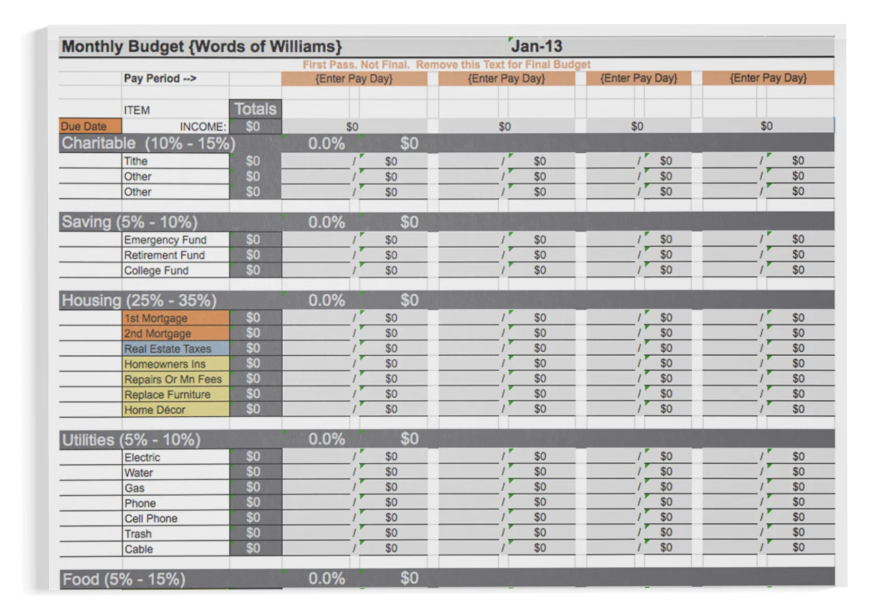 Budget Spreadsheet — Words Of Williams pertaining to Money Mentors Budget Worksheet