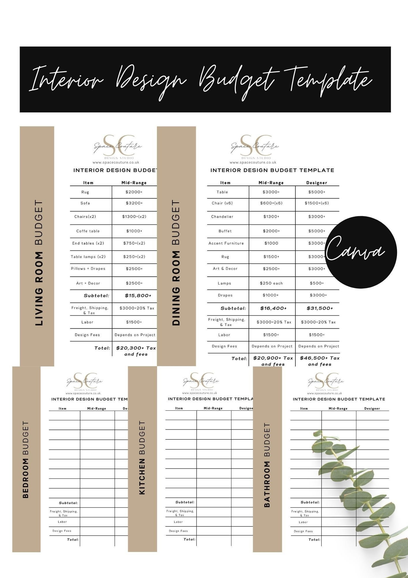 Budget Vorlage/ Innendesign/ Architektur/ Budgetplanung/ Interior with Interior Design Budget Worksheet