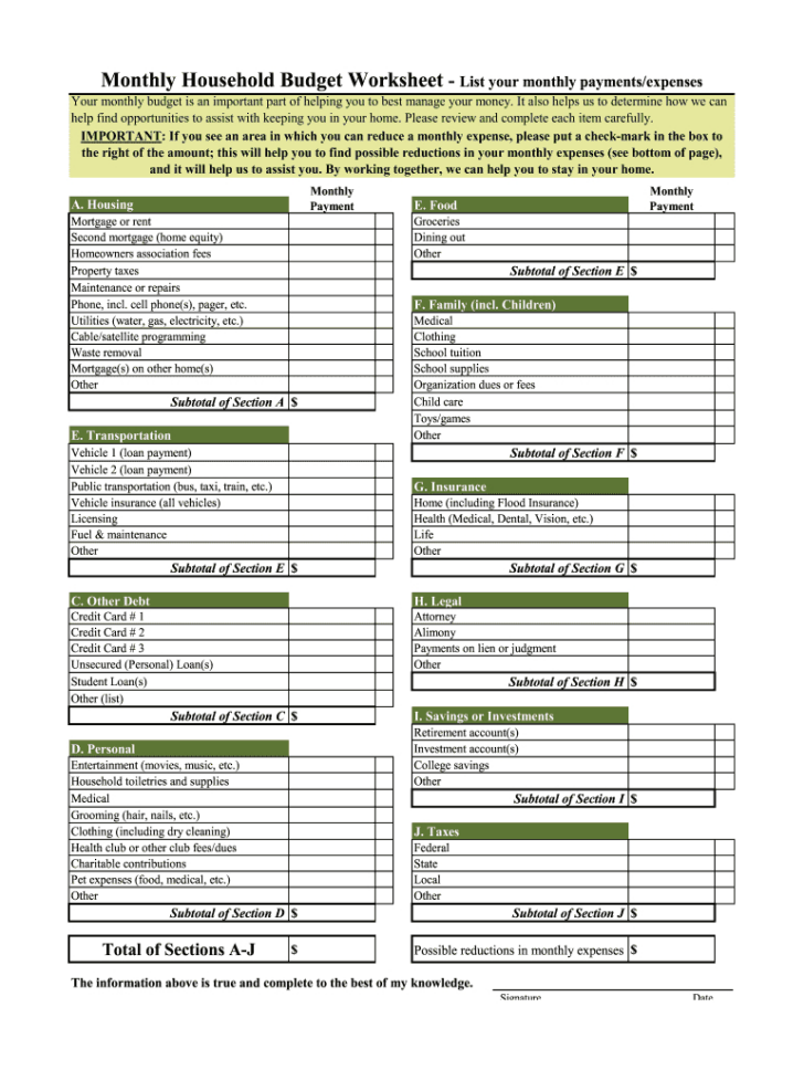 Fillable Budget Worksheet Xls