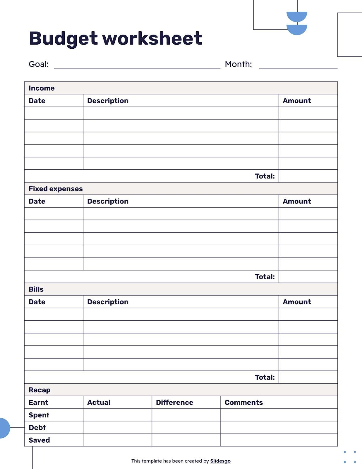 Budget Worksheet Template intended for Hide The Sample Budget Worksheet