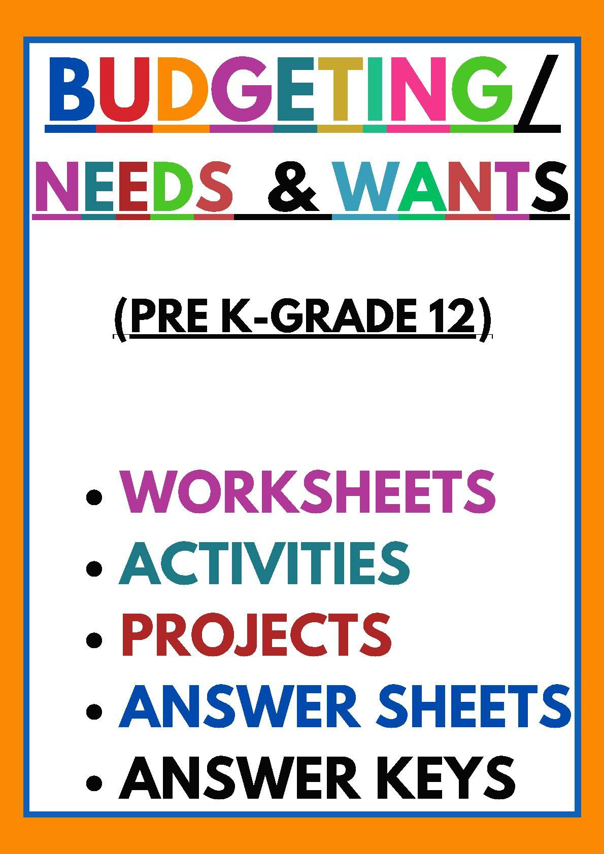 Budgeting/ Needs And Wants Worksheets, Activities,Projects And with Budgeting Worksheets Tpt