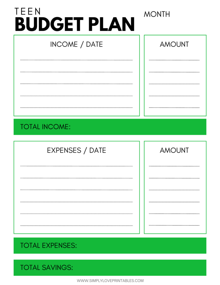 Young Adult Budgeting Worksheet
