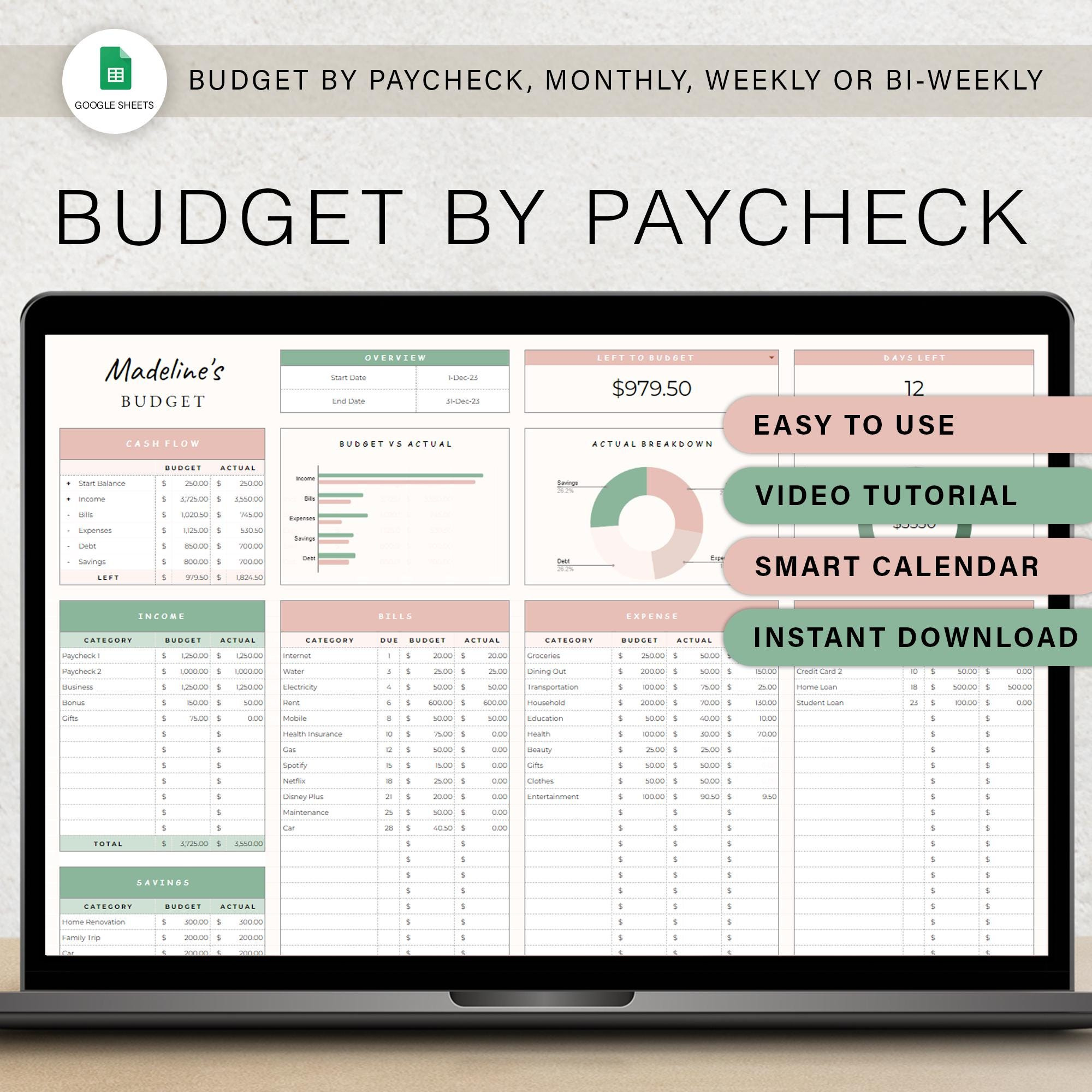 Budgetpaycheck Budget Spreadsheet Financial Planner Template pertaining to Budgetnista Budget Worksheet
