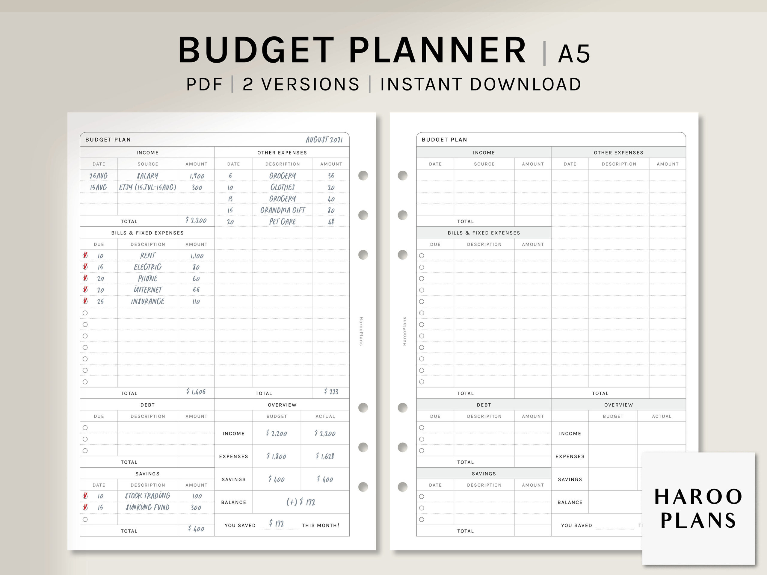 Budgetplaner | A5 Druckbare Planereinlagen | Finanzvorlage Bogen pertaining to 10 10 80 Budget Worksheet