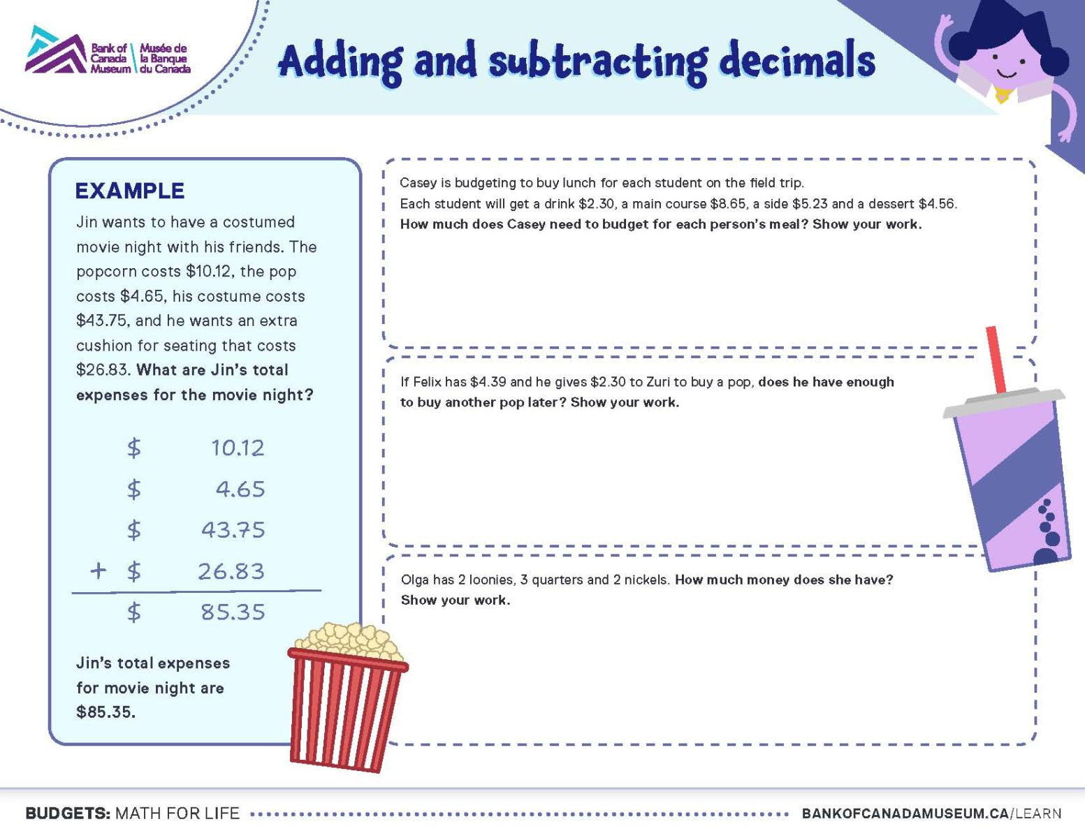 Budgets: Math For Life - Bank Of Canada Museum regarding Math Budgeting Worksheets