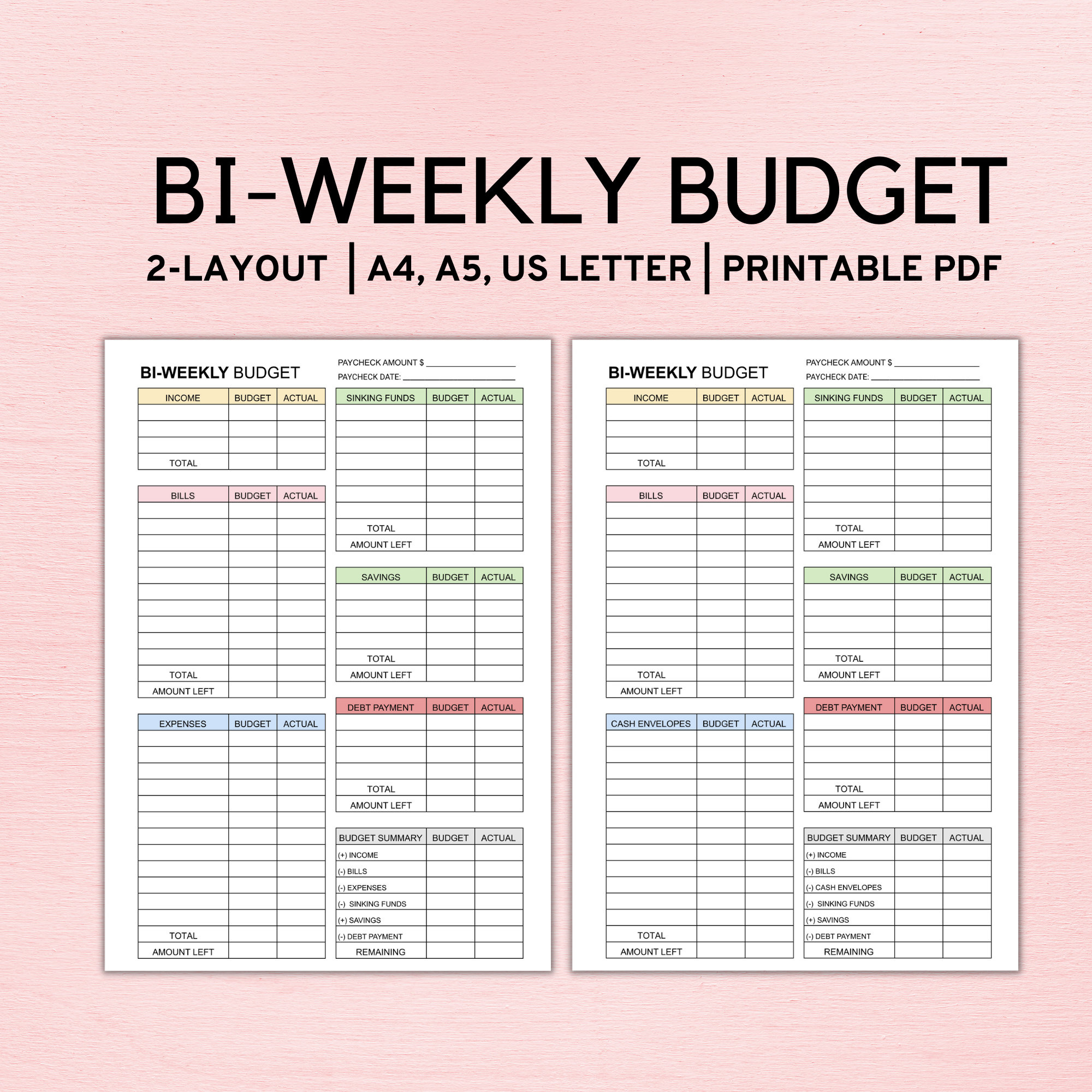 Buy Bi Weekly Budget Planner Template, Paycheck Budget Printable with Bi-Weekly Budget Worksheet Printable