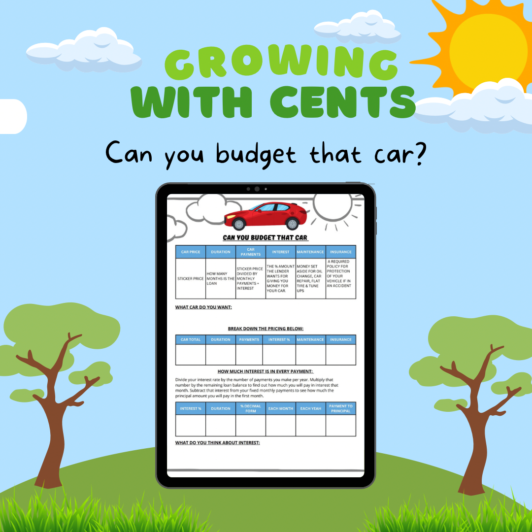Can You Budget That Car Worksheet - Growing With Cents - Payhip pertaining to Can You Budget That Car Worksheet