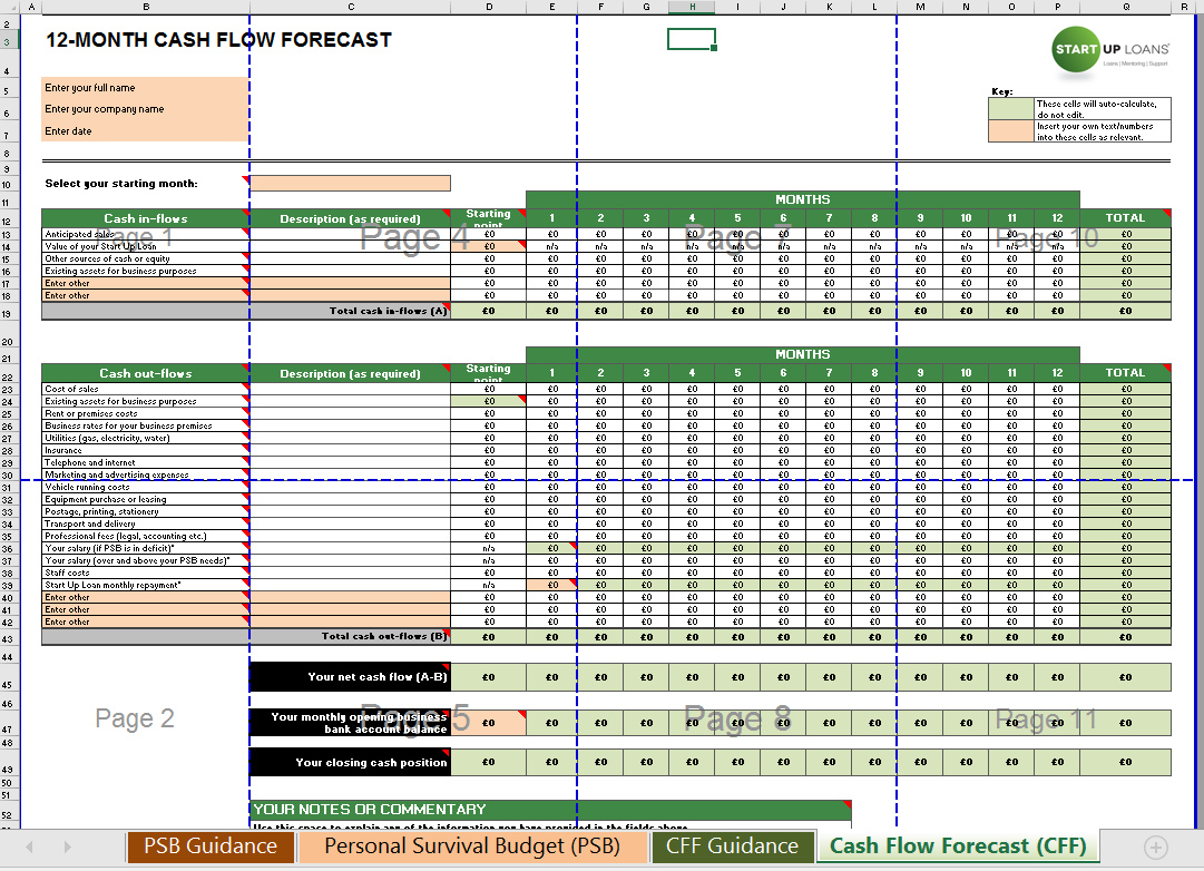 Cash Flow Forecast + Supplementary Personal Survival Budget Excel for Personal Cash Flow Budget Worksheet