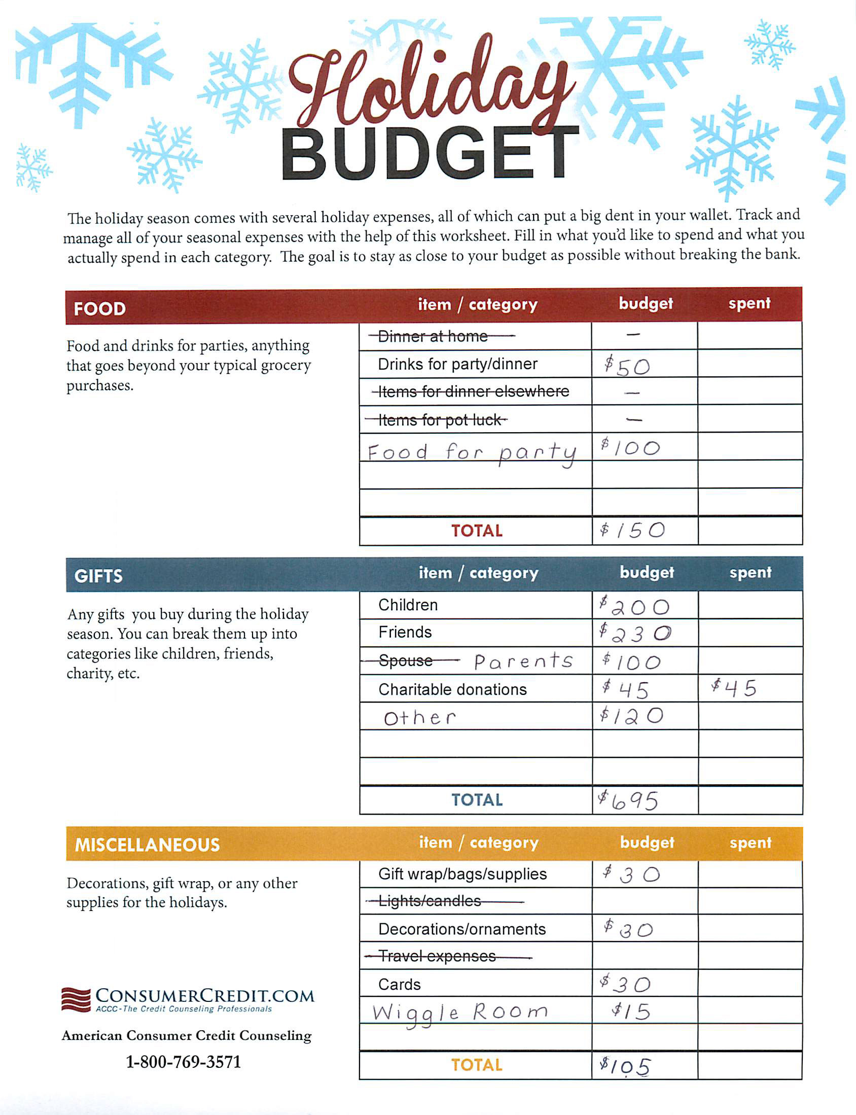Challenge: Cash-Only Christmas - Consumer Credit for American Consumer Credit Counseling Budget Worksheet