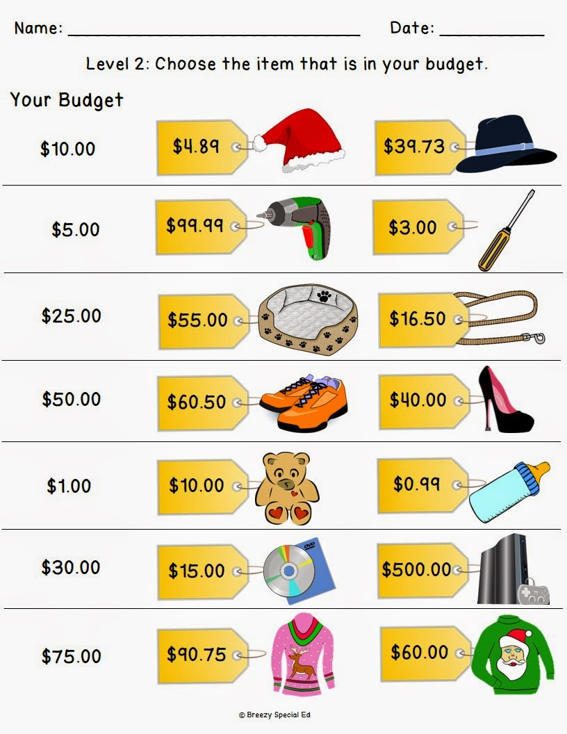 Christmas/Holiday Shopping Worksheets For Free - Breezy Special Ed throughout Printable Budgeting Worksheets For Special Education