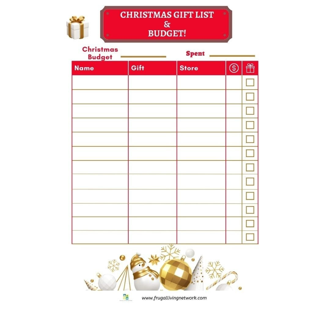 Christmas List And Budget - Etsy within Christmas List Budget Worksheet