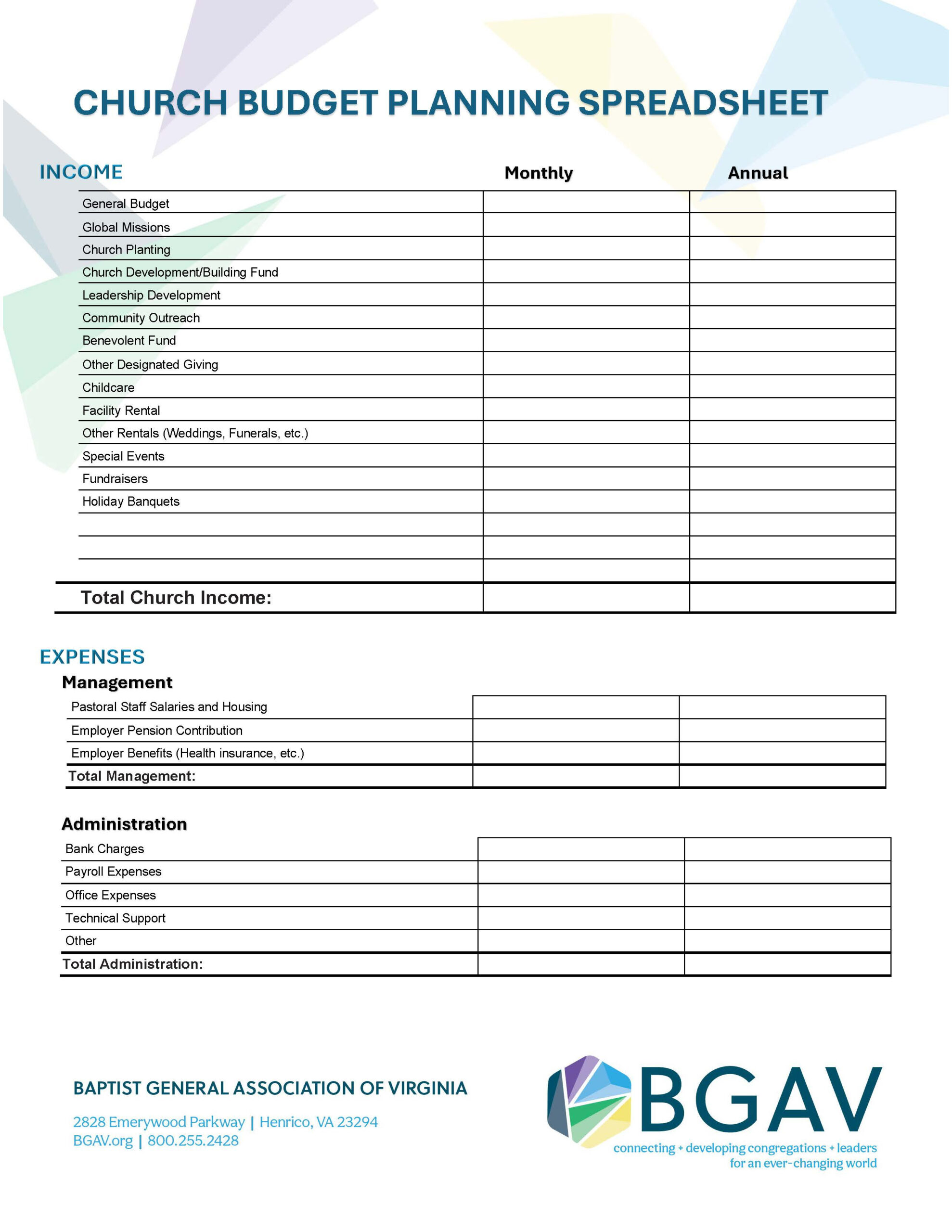 Church Budget Planning Spreadsheet in Church Budget Planning Worksheets