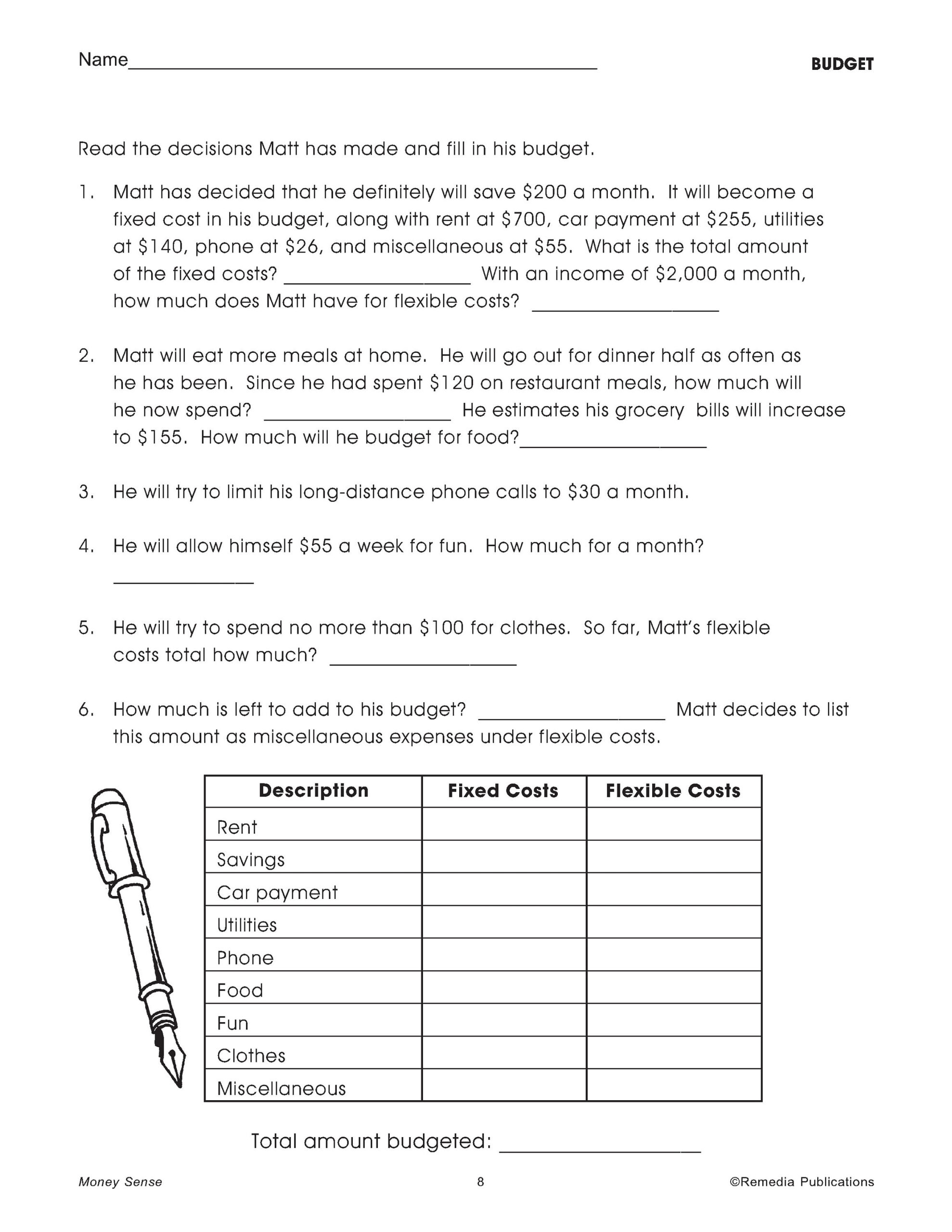 Consumer Math Geldverstand: 170 Lebensfertigkeiten Mathe pertaining to Consumer Math Budget Worksheets