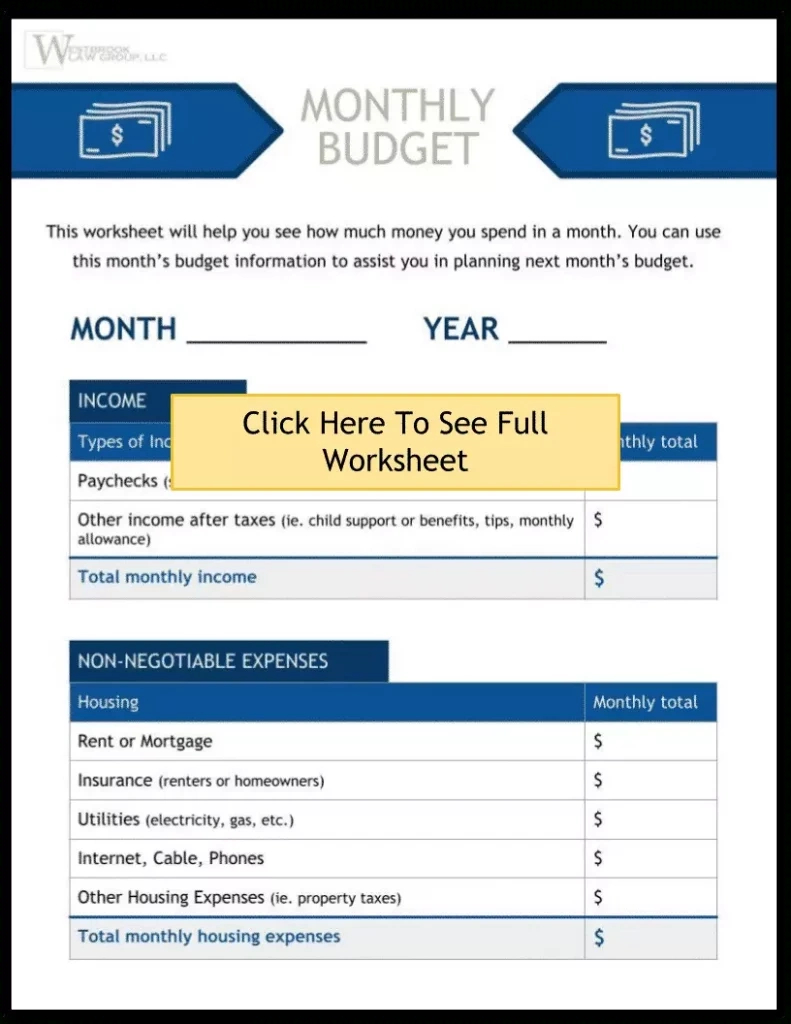 Create A Budget In 6 Easy Steps | Printable Monthly Budget Worksheet for Chapter 13 Bankruptcy Budget Worksheet