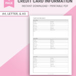 Credit Card Information Tracker, Financial Planner, Budget Planner Pertaining To Credit Card Budget Worksheet