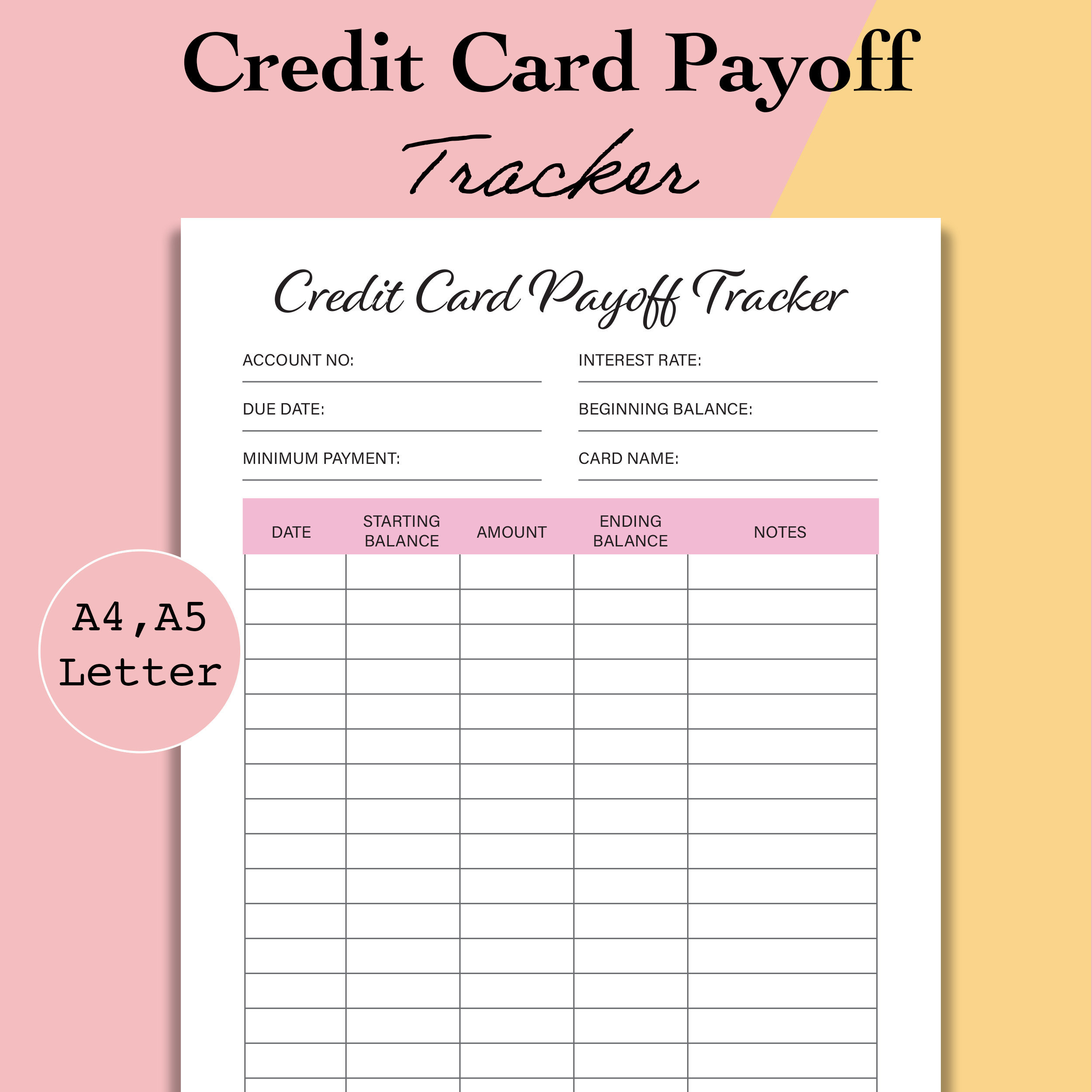 Credit Card Payoff Tracker Pdf, Credit Card Payment, Credit Card with Credit Card Budget Worksheet