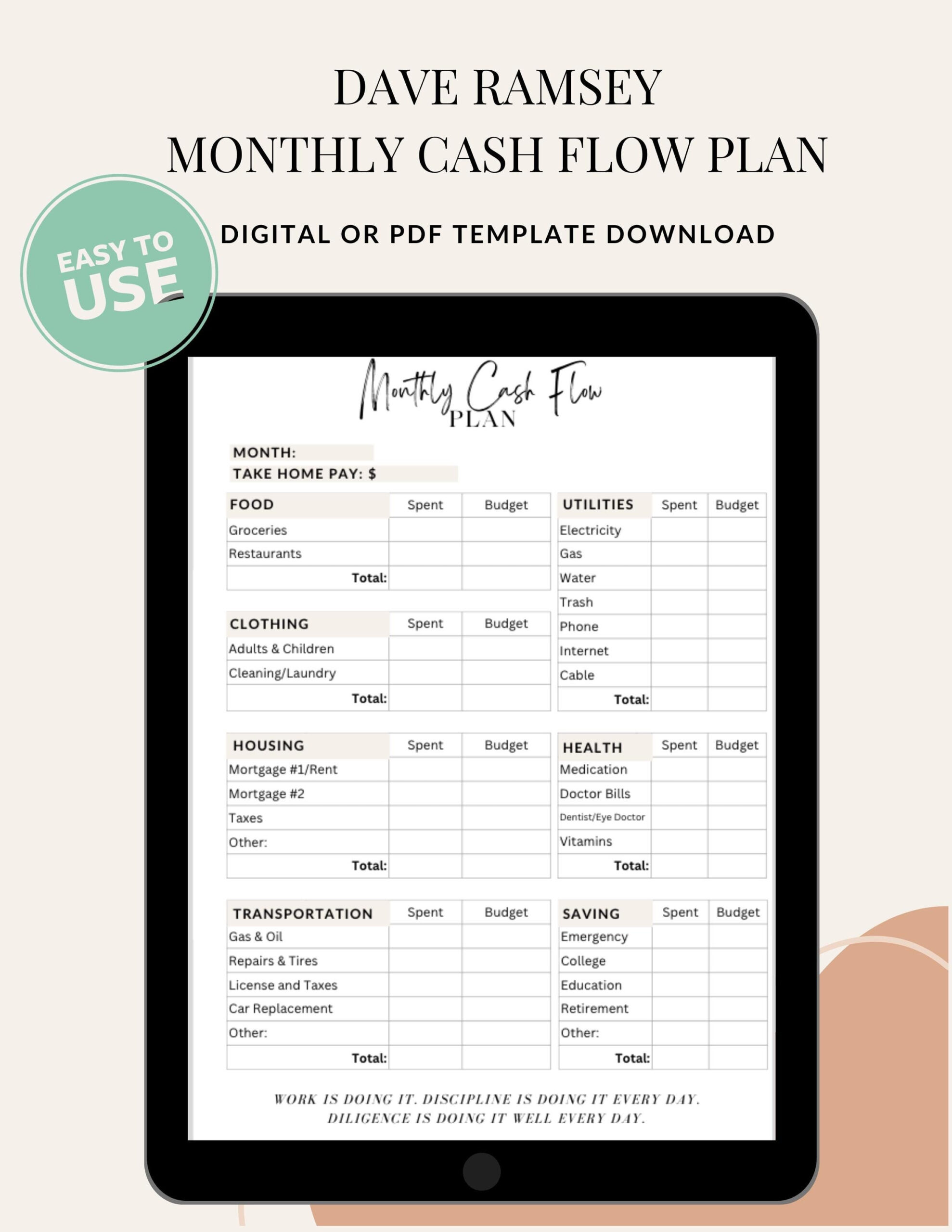 Dave Ramsey Cash Flow Plan, Baby Stepsplanner, Druckbare Pdf intended for Dave Ramsey Student Budget Worksheet