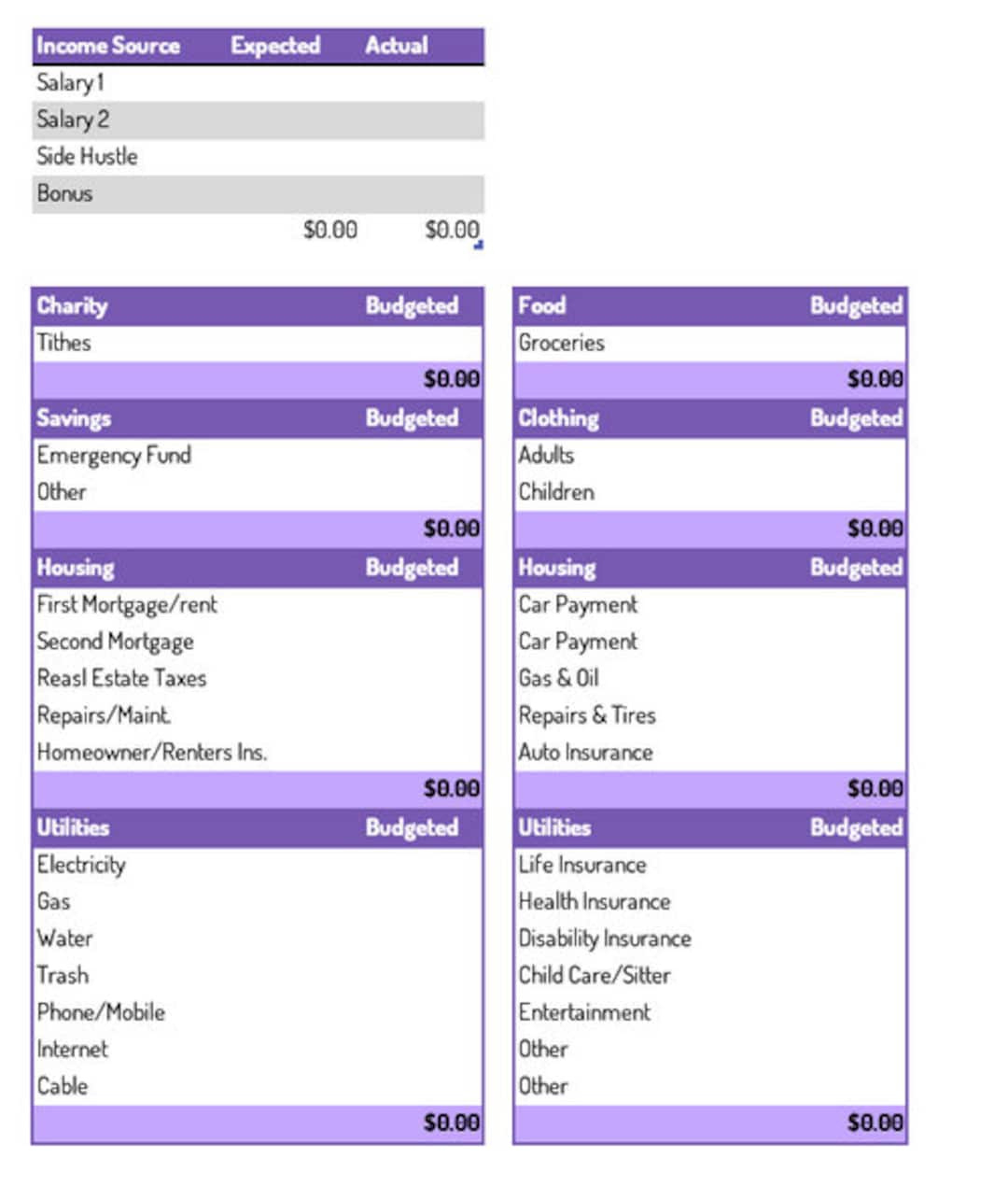 Dave Ramsey Quick Start Budget Template - Etsy in Dave Ramsey Quick Budget Worksheet