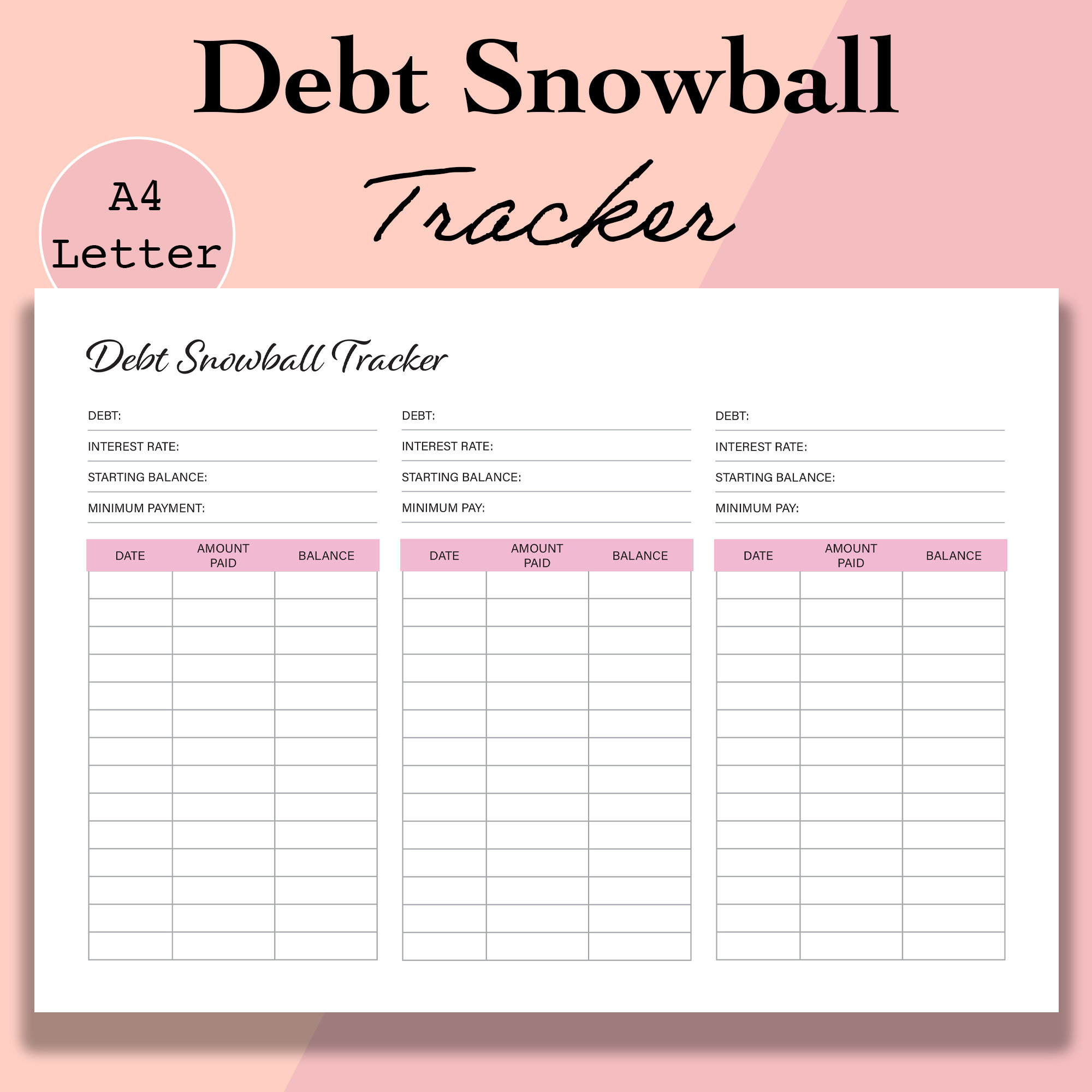 Debt Snowball Tracker Printable, Debt Free Chart, Debt Payoff regarding Pay Off Debt Budget Worksheet