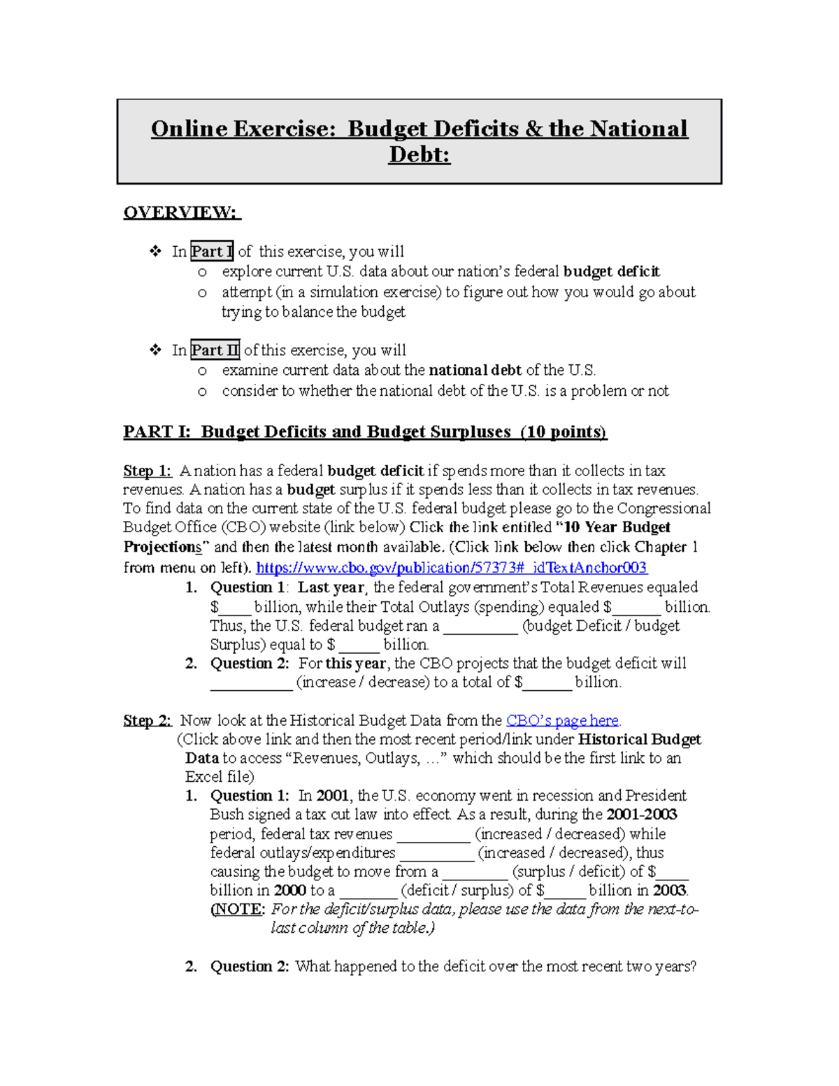 Deficits Debt And Fiscal Policy Online Exercise - Monetary with National Budget Simulation Worksheet