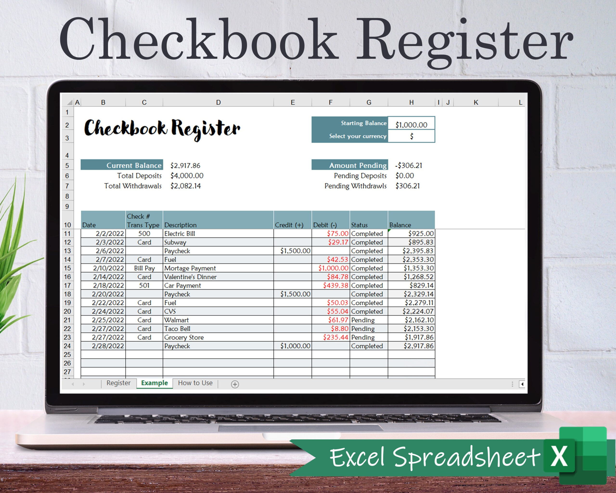 Digital Checkbook Register - Ms Excel | Checkbook Template - Etsy for Excel Checkbook Register And Budget Worksheet