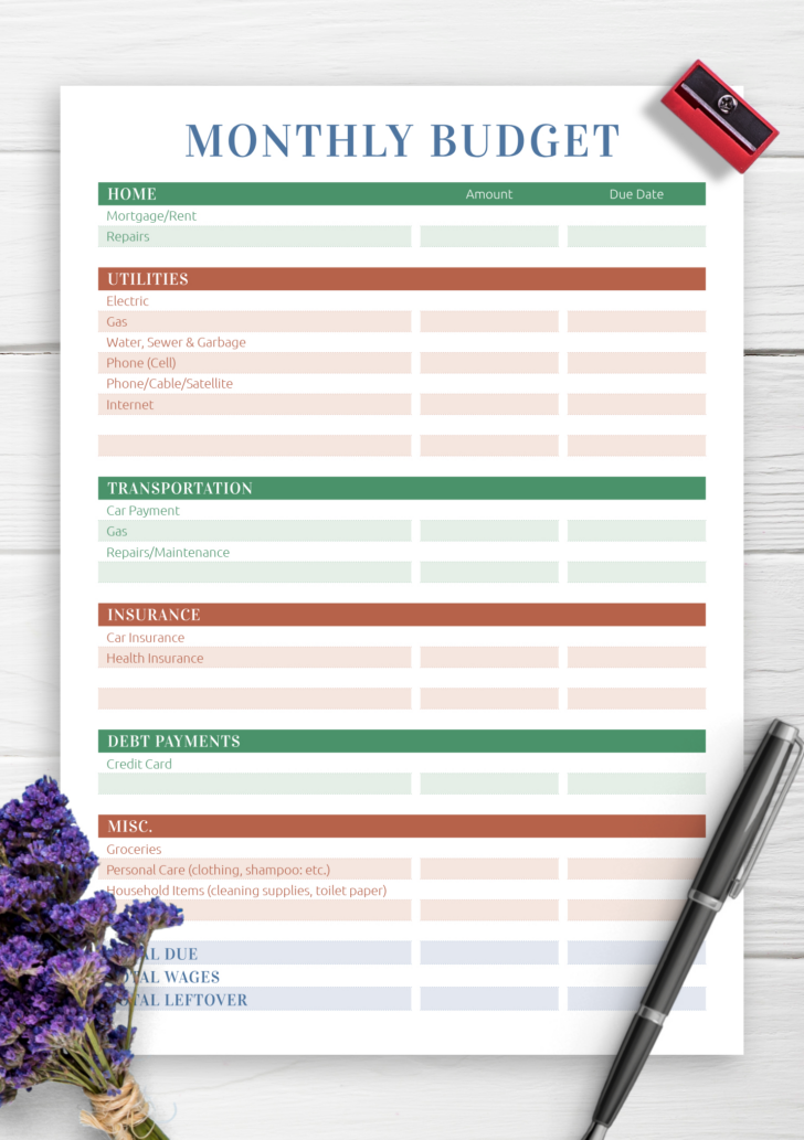 Free Printable Monthly Household Budget Worksheet