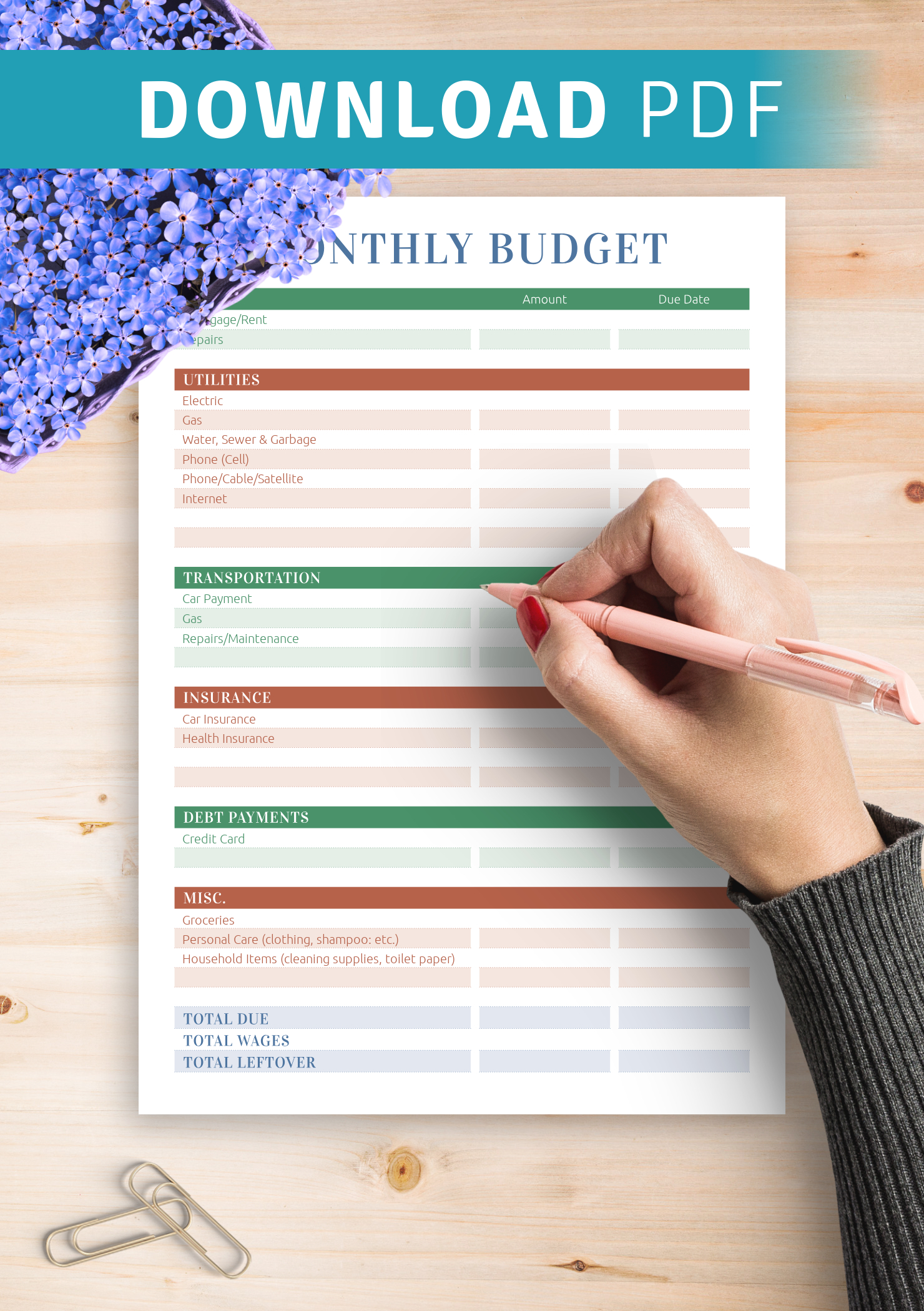 Download Printable Monthly Household Budget Pdf throughout Free Monthly Household Budget Worksheet