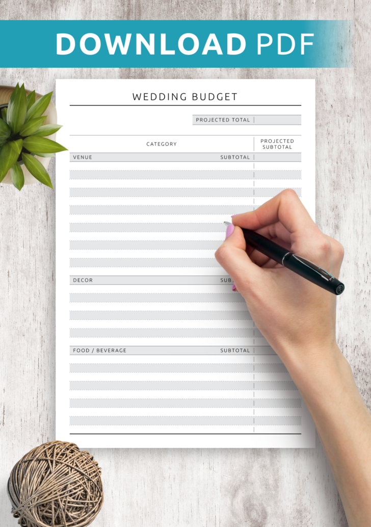 Wedding Budget Worksheet Printable