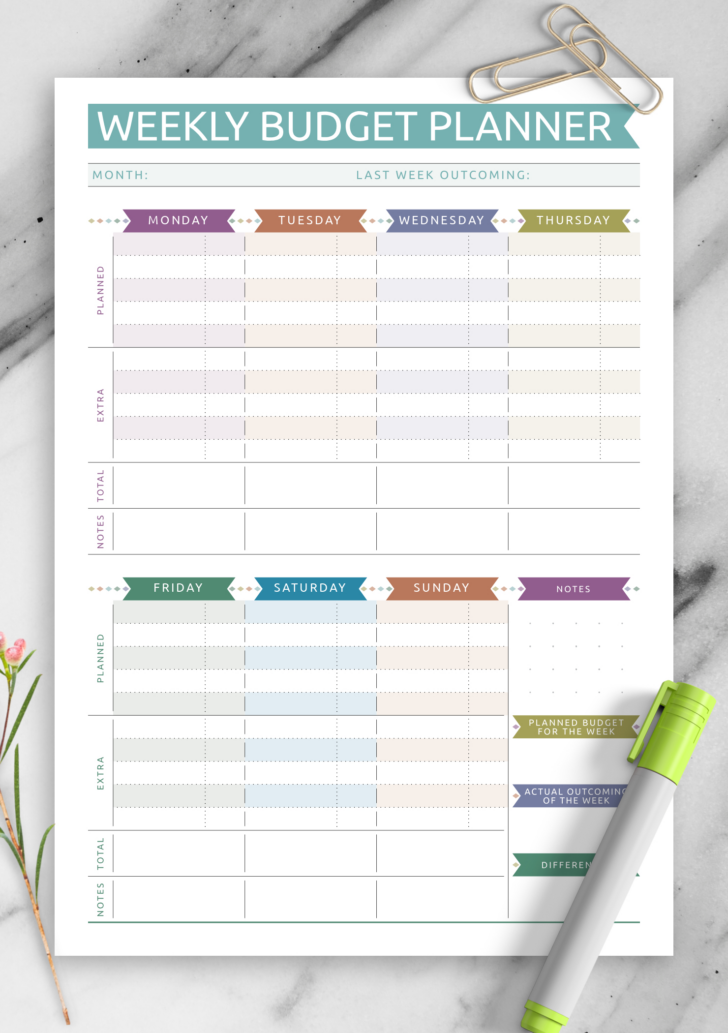 Printable Weekly Budget Worksheet
