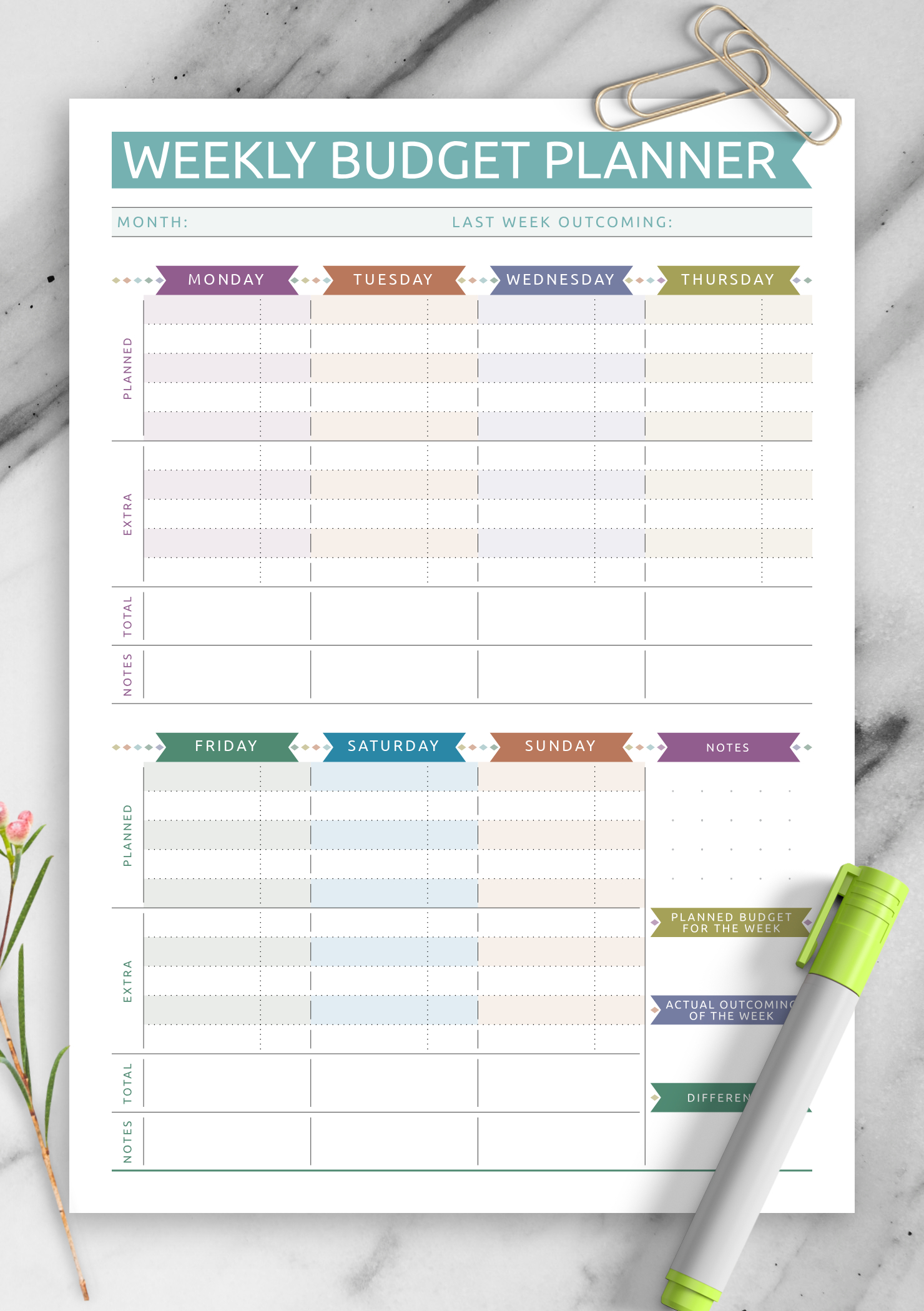 Download Printable Weekly Budget - Casual Style Pdf for Printable Weekly Budget Worksheet