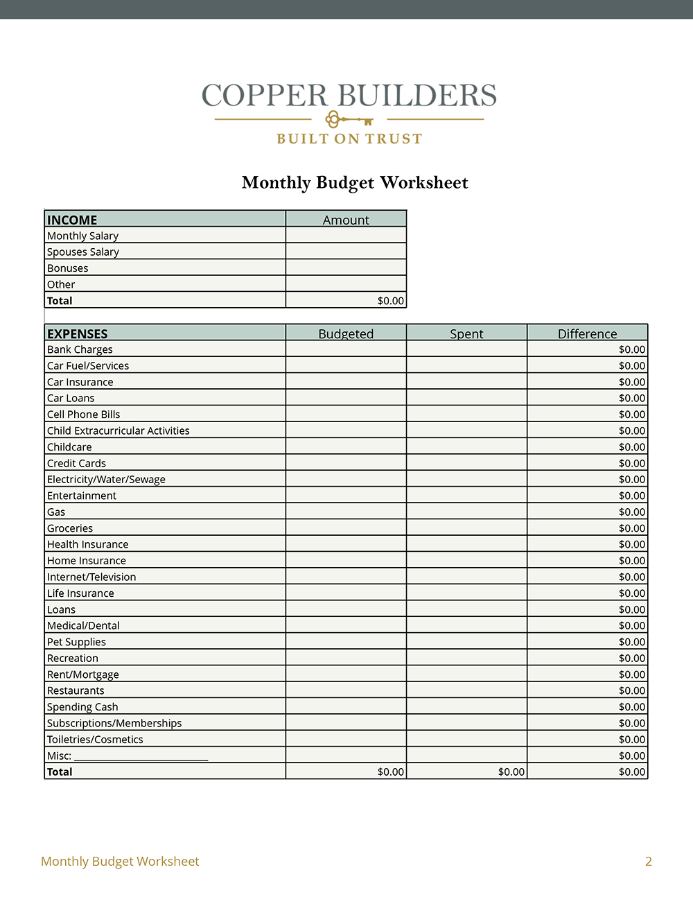 Download Your Monthly Budget Worksheet Today within Home Purchase Budget Worksheet