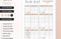 Druckbare Urlaubsbudget-Vorlage, Bearbeitbarer Urlaubsbudgetplaner within Vacation Budget Worksheet