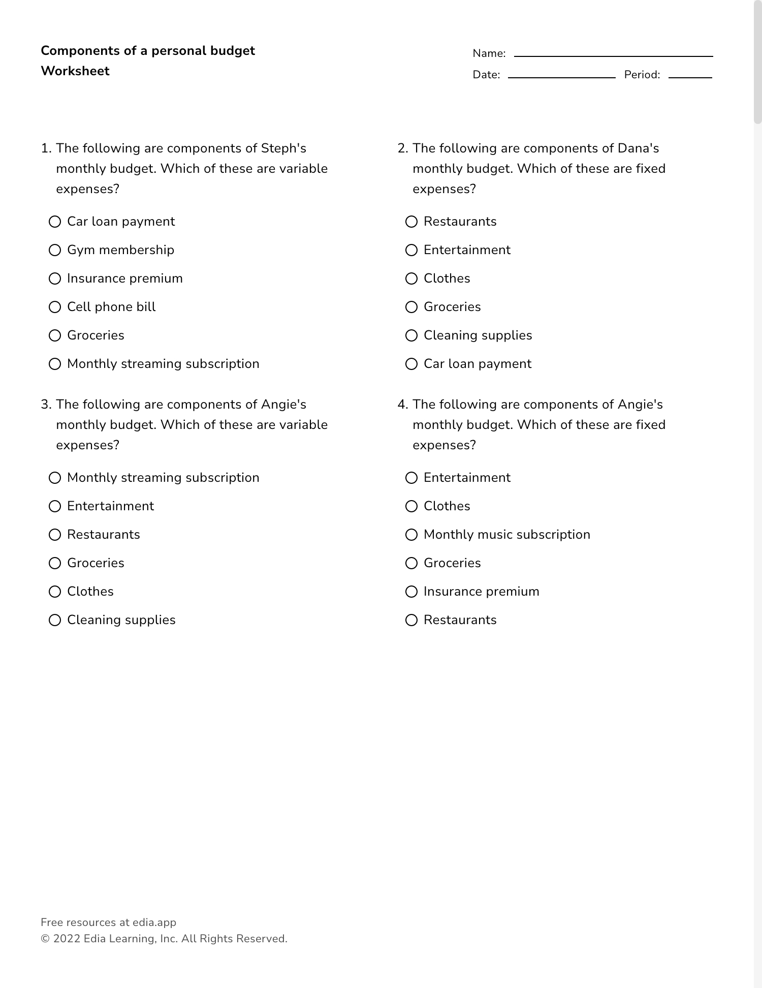 Edia | Ai Platform For Student Outcomes pertaining to Budgeting Worksheets For Seventh Graders