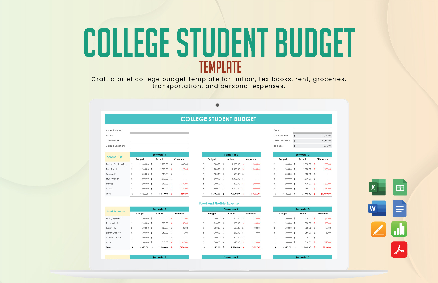 Editable Student Budget Templates In Google Sheets To Download for Student Loan Budget Worksheet