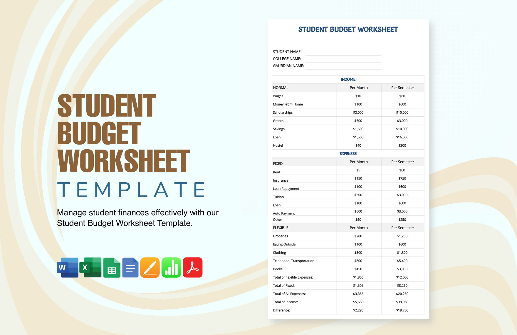 Editable Student Budget Templates In Google Sheets To Download with Sample Student Budget Worksheet