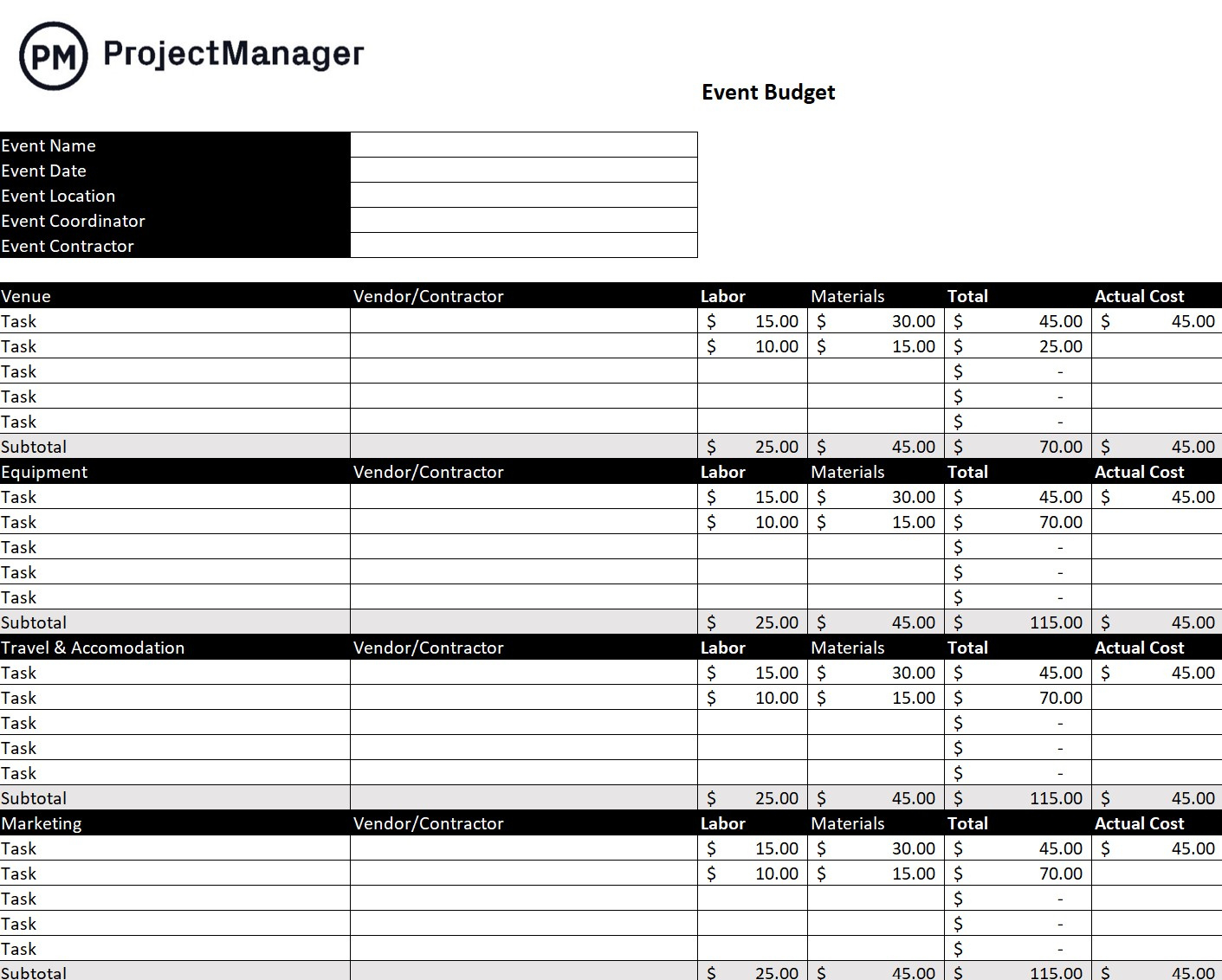 Event Budget Template For Excel (Free Download) intended for Party Planning Budget Worksheet