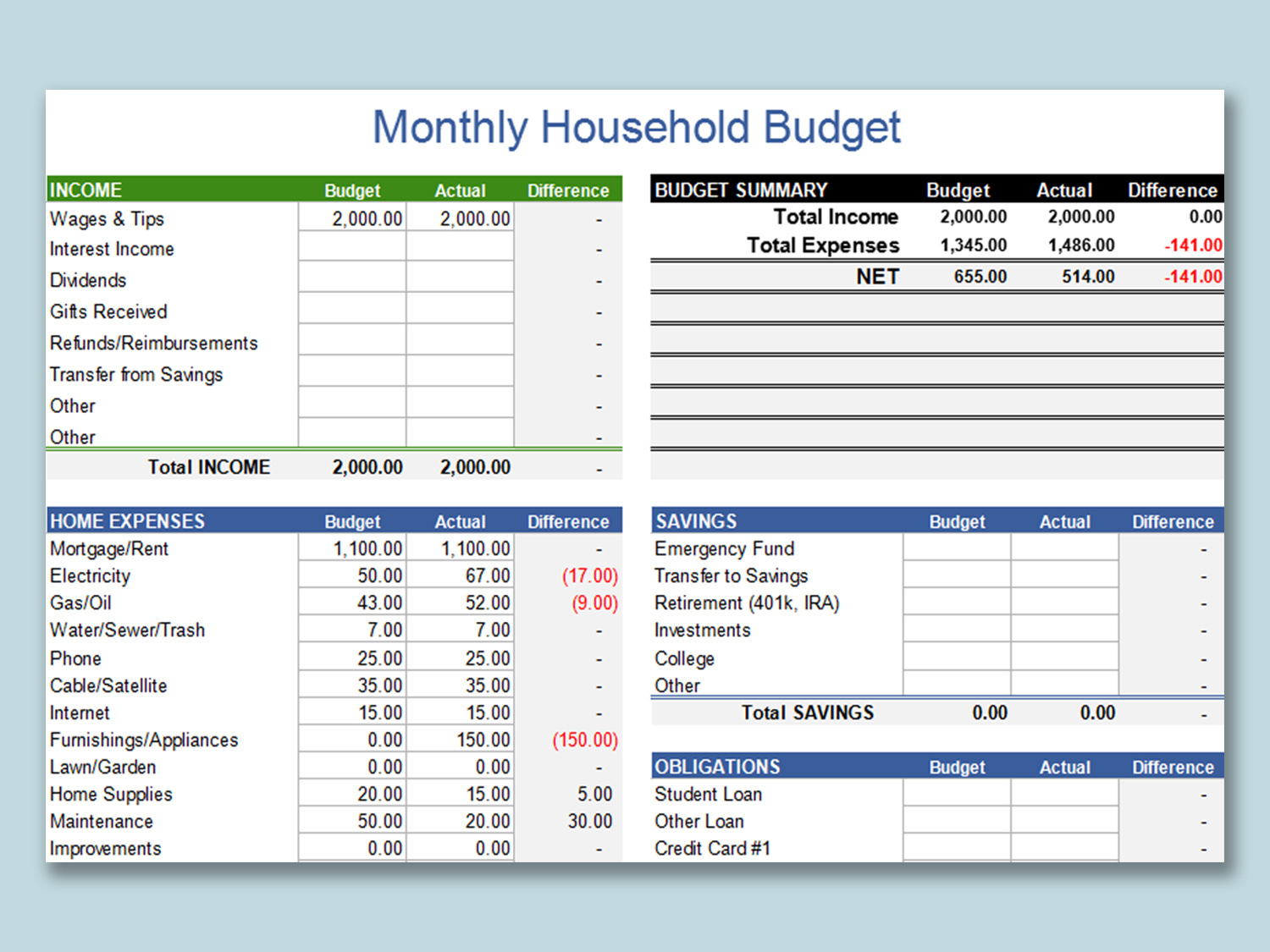 Excel Of Monthly Household Budget.xlsx | Wps Free Templates throughout Monthly Household Budget Worksheet