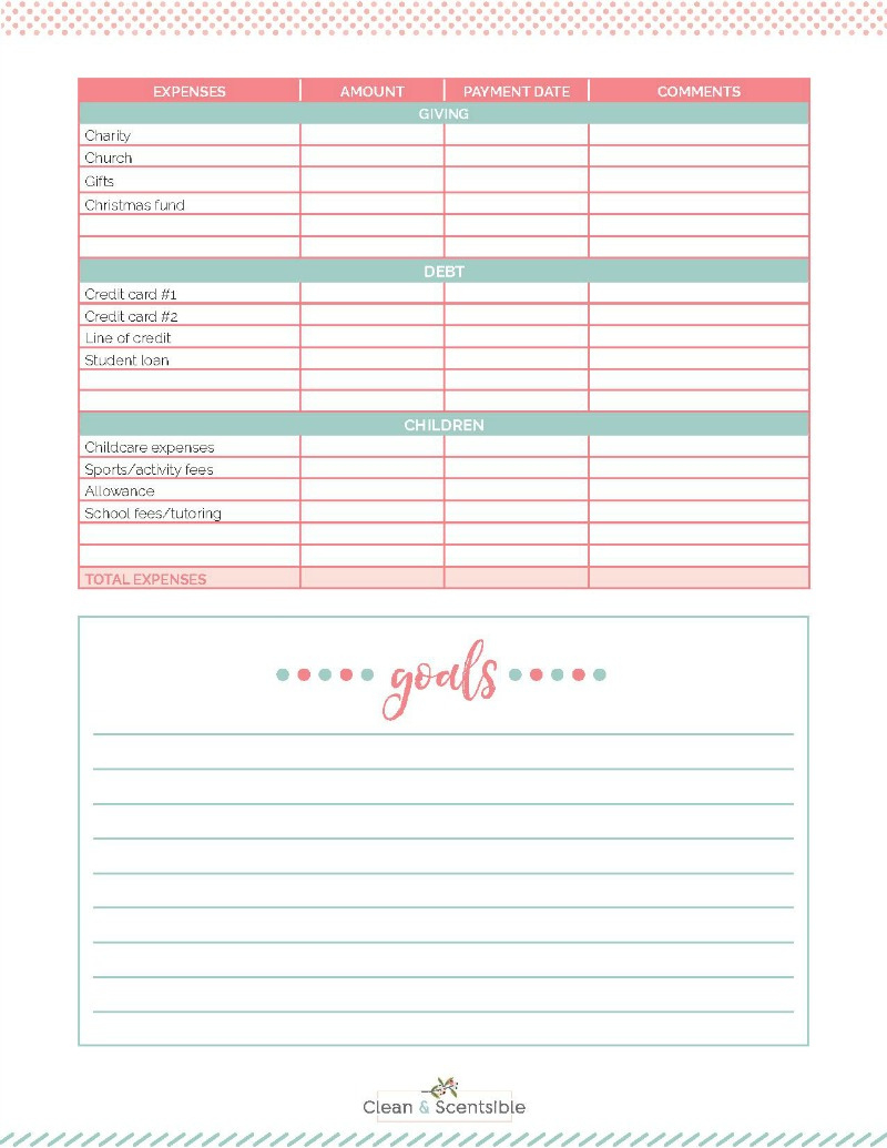Family Binder Budgeting Printables - Clean And Scentsible for Printed Budget Worksheets For Senior Citizens