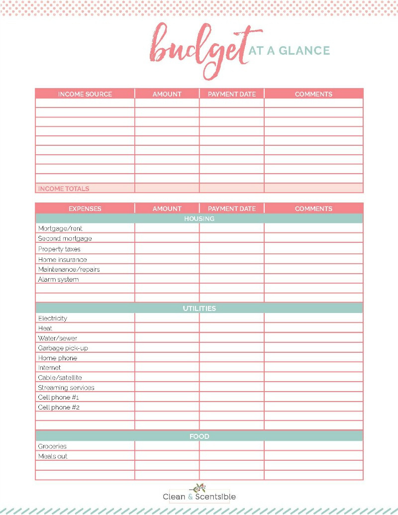 Family Binder Budgeting Printables - Clean And Scentsible pertaining to Free Printable Budget Worksheets For Household