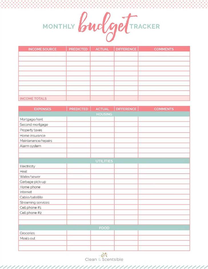 Single Parent Budget Worksheet