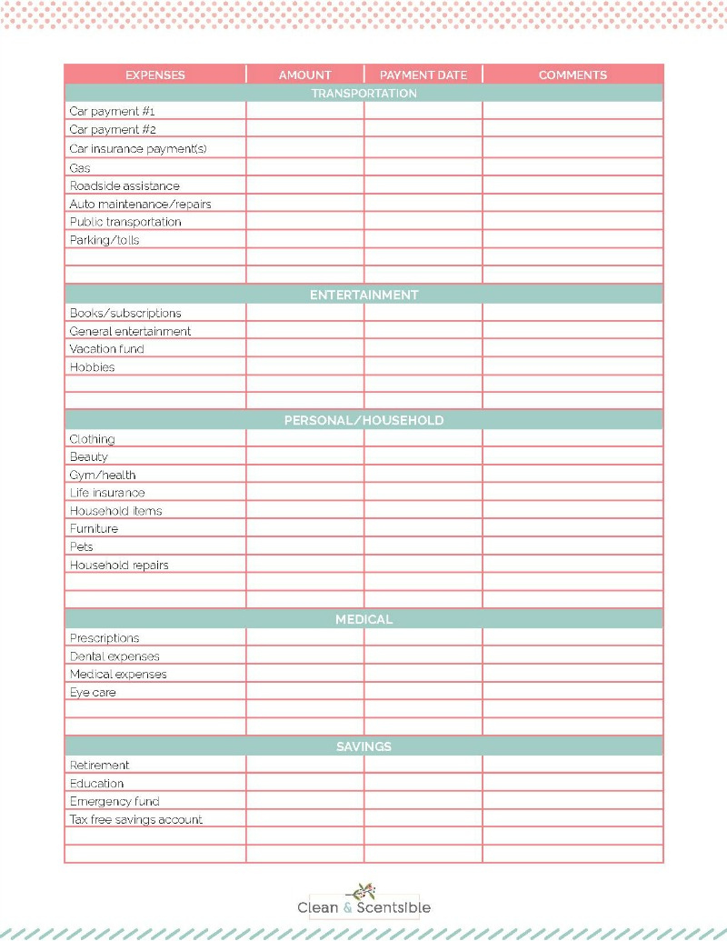 Family Binder Budgeting Printables - Clean And Scentsible within Budgeting Worksheets Free Download