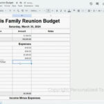 Family Reunion Budget Planner Family Get Together Dues And Costs  Calculating Spreadsheet Google Sheets Template Text Editable And Printable In Family Reunion Budget Worksheet
