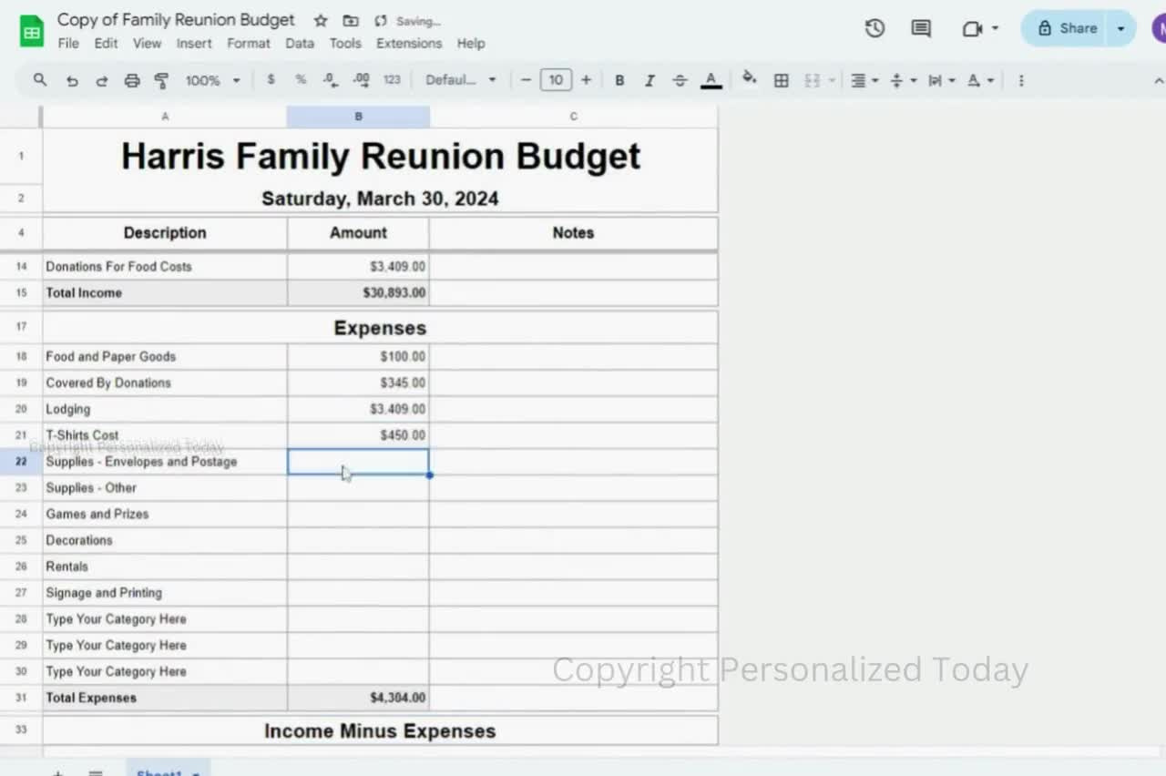 Family Reunion Budget Planner Family Get Together Dues And Costs Calculating Spreadsheet Google Sheets Template Text Editable And Printable in Family Reunion Budget Worksheet