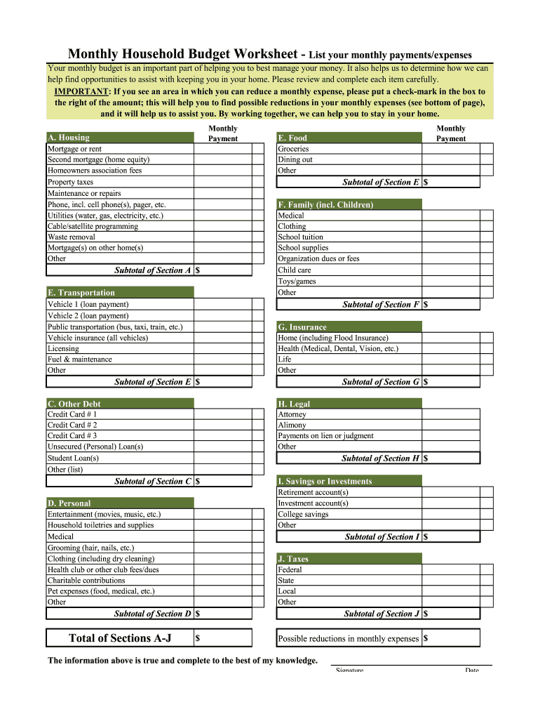 Fillable Online Fillable Budget Worksheet Fax Email Print - Pdffiller within Naca Budget Worksheet
