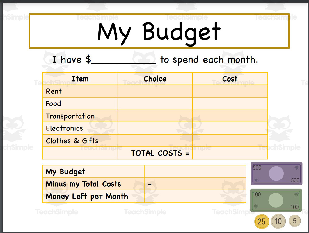 Financial Literacy: My Budget Project For Elementary (Gr 3-6) throughout Budgeting Worksheets For 4Th Grade