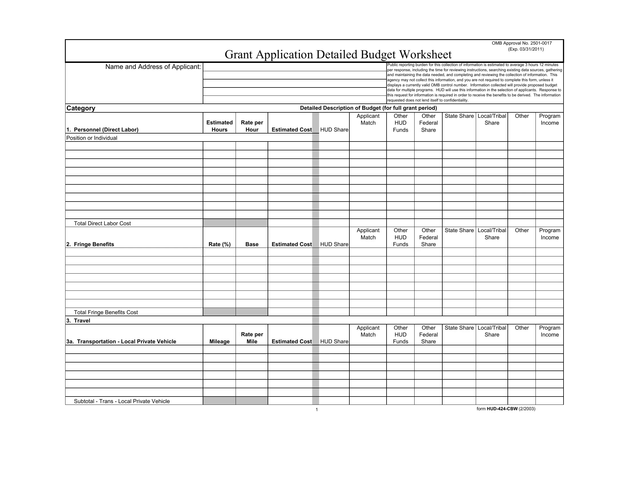 Form Hud 424 Cbw ≡ Fill Out Printable Pdf Forms Online within Hud Budget Based Rent Increase Worksheet