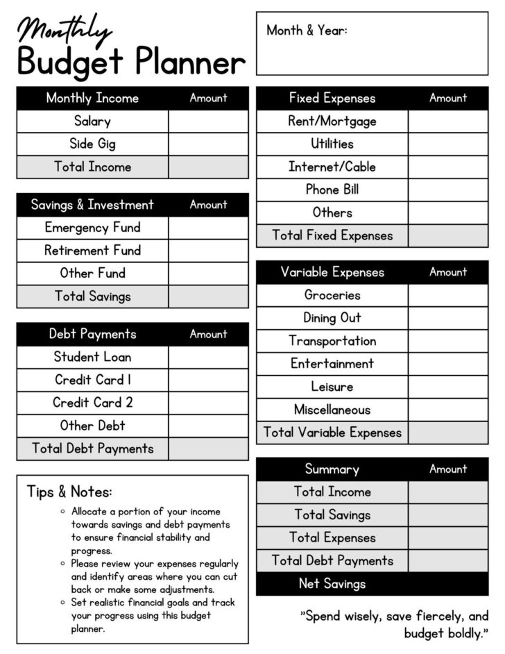 Budget Financial Planning Worksheet