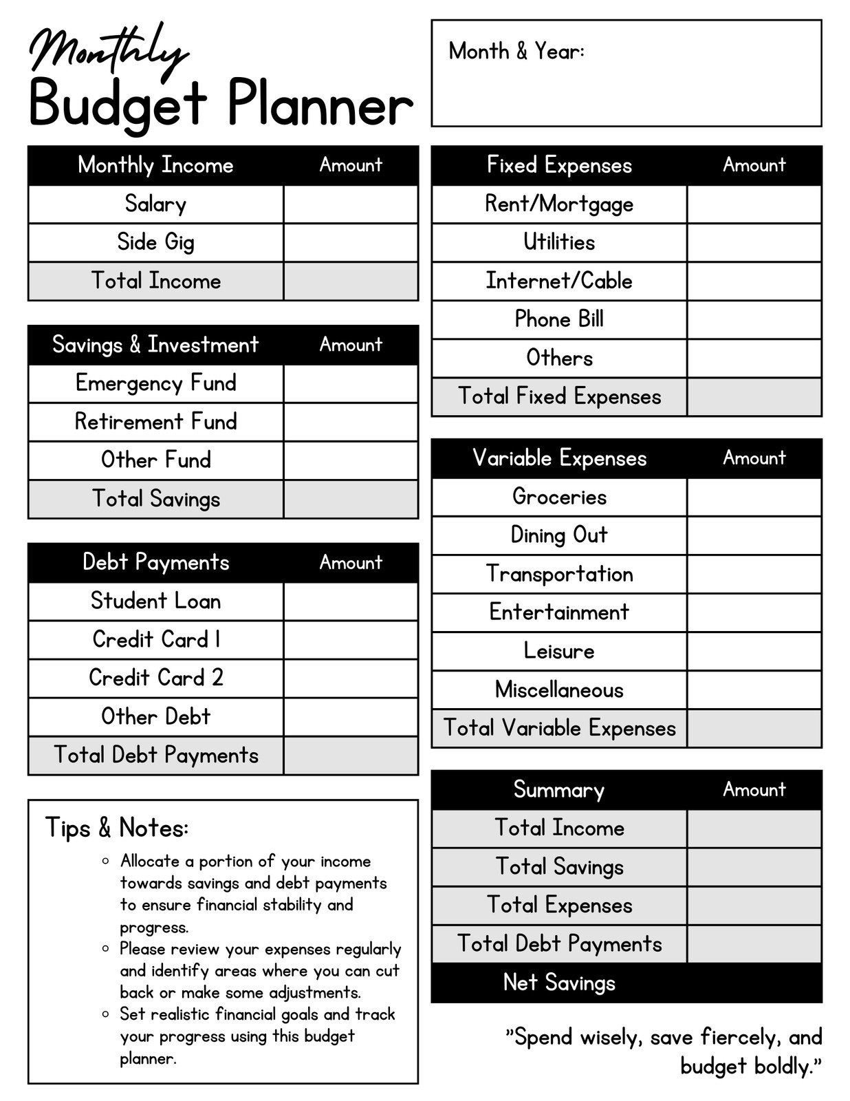 Free And Customizable Budget Templates in Budget Financial Planning Worksheet